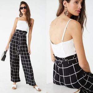 Forever 21 Grid Print Paperbag Jumpsuit L